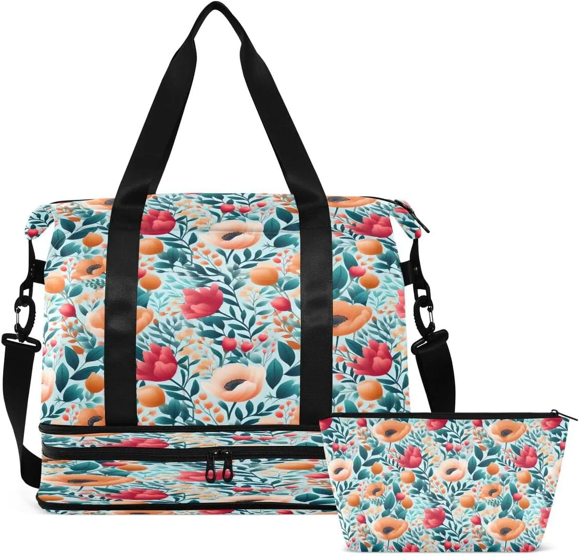 Gym Bag Sports Travel Duffel Bag Weekender Overnight Bag with Wet Pocket Shoes Compartment and Toiletry Bag Yellow Flowers for Travel, Business,Gym, Yoga