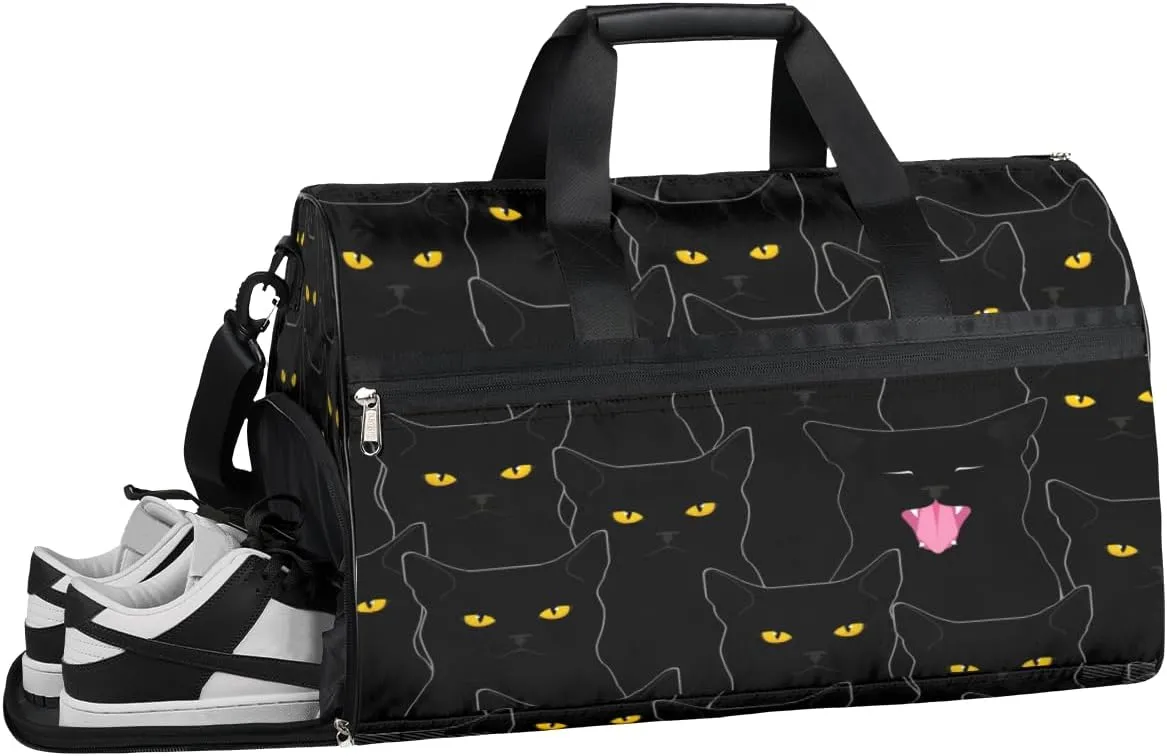 Halloween Cat Animals Sports Gym Bag with Wet Pocket & Shoes Compartment Waterproof Workout Duffel Bag for Women and Men Weekender Overnight Duffle Bag Travel Carry-on Tote