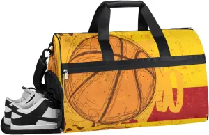 Hand Painted Basketball Resistant Sports Gym Bag for Women Men Travel Duffel bag with Wet Pocket & Shoes Compartment Waterproof Weekender Bag 19.7"x9.9"x13"