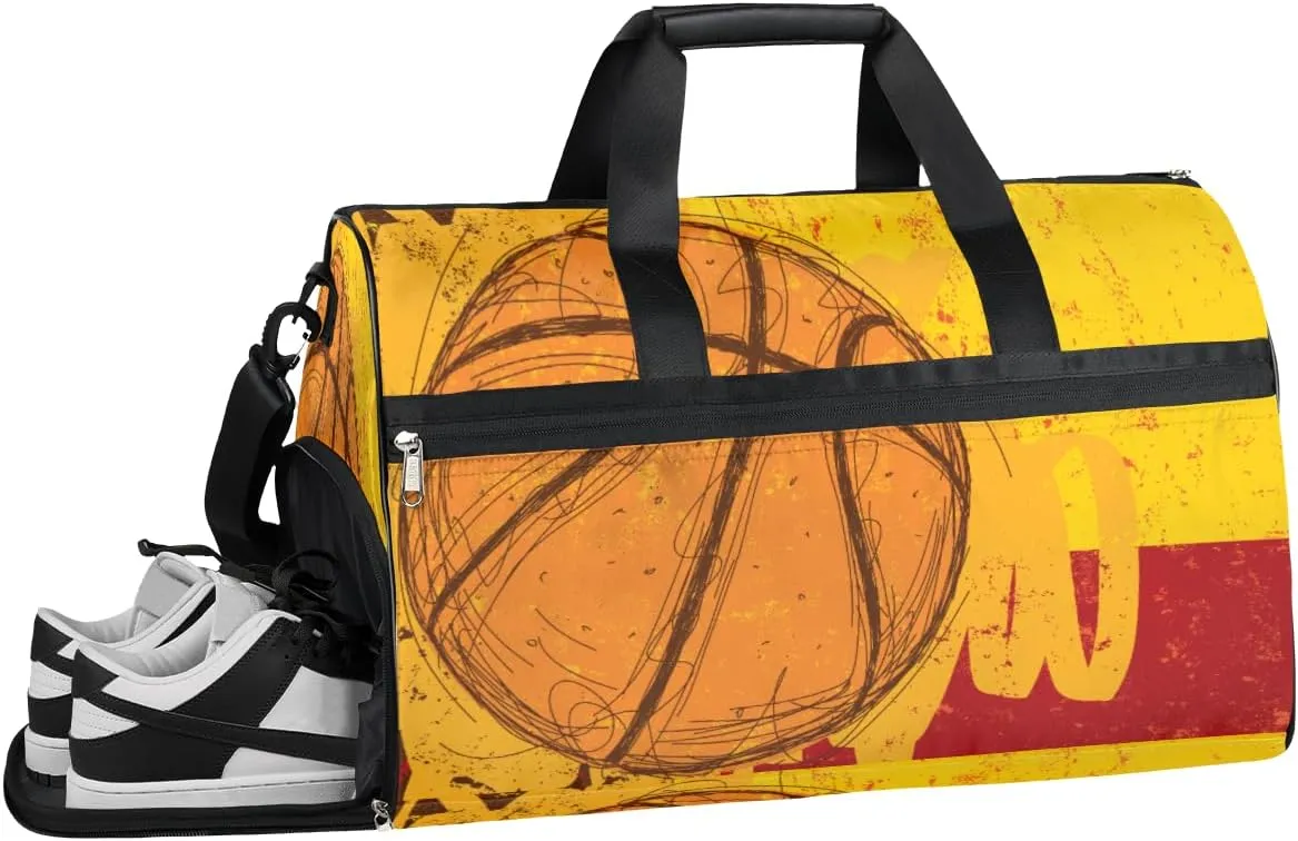 Hand Painted Basketball Resistant Sports Gym Bag for Women Men Travel Duffel bag with Wet Pocket & Shoes Compartment Waterproof Weekender Bag 19.7"x9.9"x13"