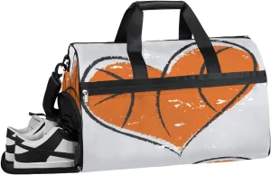 Heart Shape Basketball Resistant Sports Gym Bag for Women Men Travel Duffel bag with Wet Pocket & Shoes Compartment Waterproof Weekender Bag 19.7"x9.9"x13"