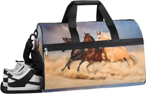 Horse Running Pattern Sports Gym Bag with Wet Pocket & Shoes Compartment Waterproof Workout Duffel Bag for Women and Men Weekender Overnight Duffle Bag Travel Carry-on Tote