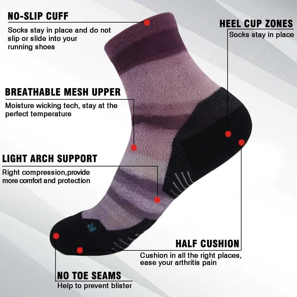 HUSO Unisex Digital Printed Athletic Quarter Running Socks 2,3,4,6,11 Pairs