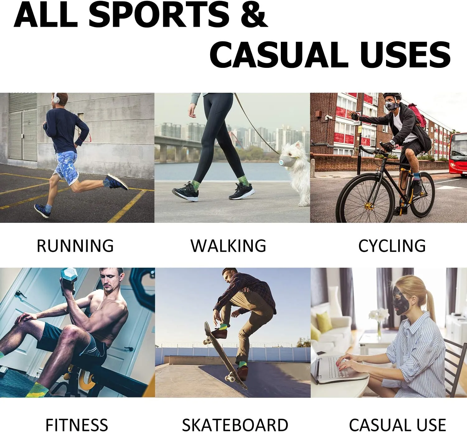 HUSO Unisex Digital Printed Athletic Quarter Running Socks 2,3,4,6,11 Pairs