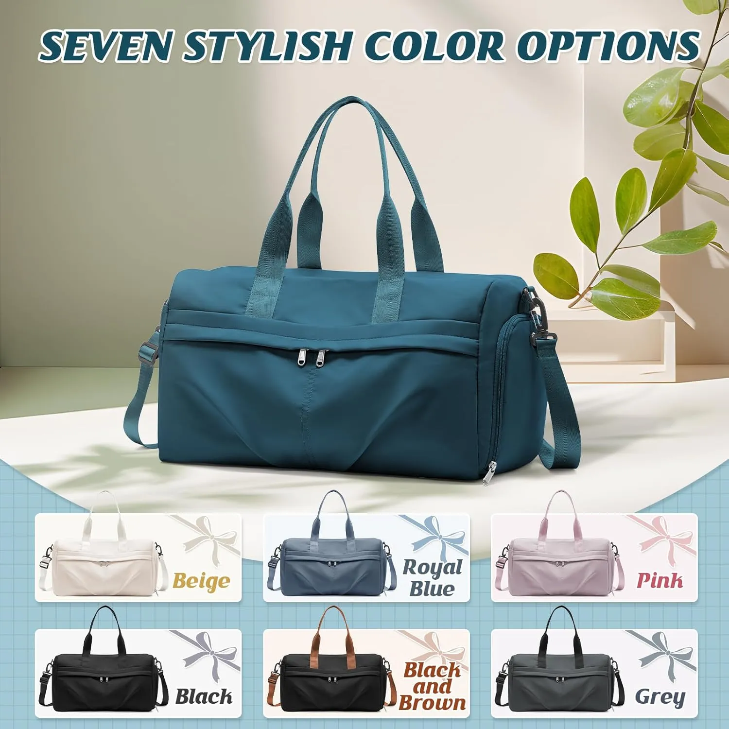 HYC00 Sporty Duffel Bag Women Men Fitness Bag Sports Bag Women's Sports Gym Bags with Shoe Compartment Gym Bag Hospital Bag Overnight Bag Hand Luggage with Wet Pocket Weekender Bag Travel Duffel Bags