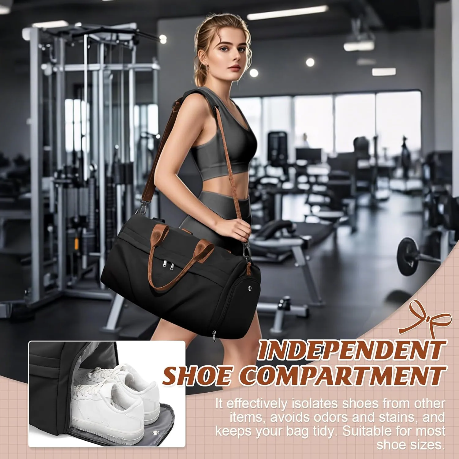 HYC00 Sporty Duffel Bag Women Men Fitness Bag Sports Bag Women's Sports Gym Bags with Shoe Compartment Gym Bag Hospital Bag Overnight Bag Hand Luggage with Wet Pocket Weekender Bag Travel Duffel Bags