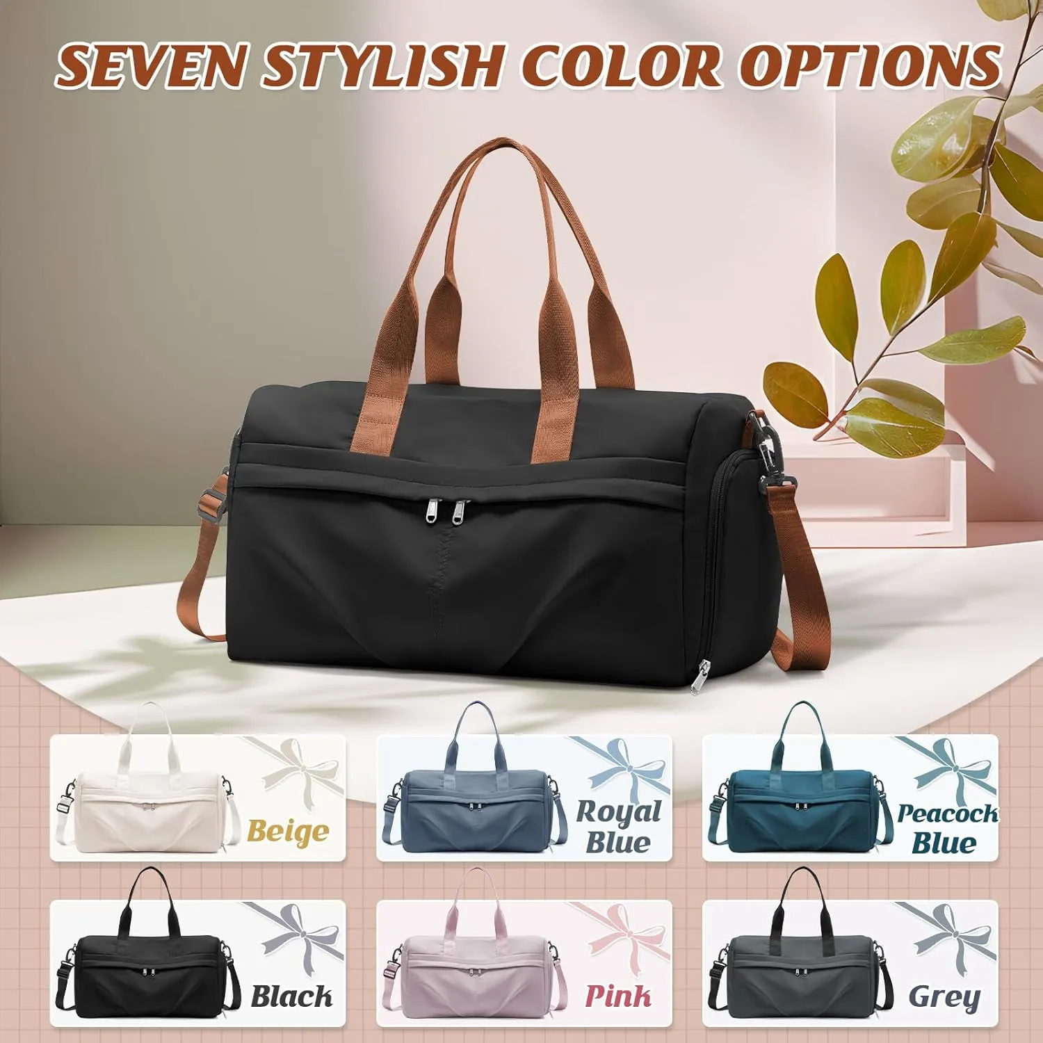 HYC00 Sporty Duffel Bag Women Men Fitness Bag Sports Bag Women's Sports Gym Bags with Shoe Compartment Gym Bag Hospital Bag Overnight Bag Hand Luggage with Wet Pocket Weekender Bag Travel Duffel Bags
