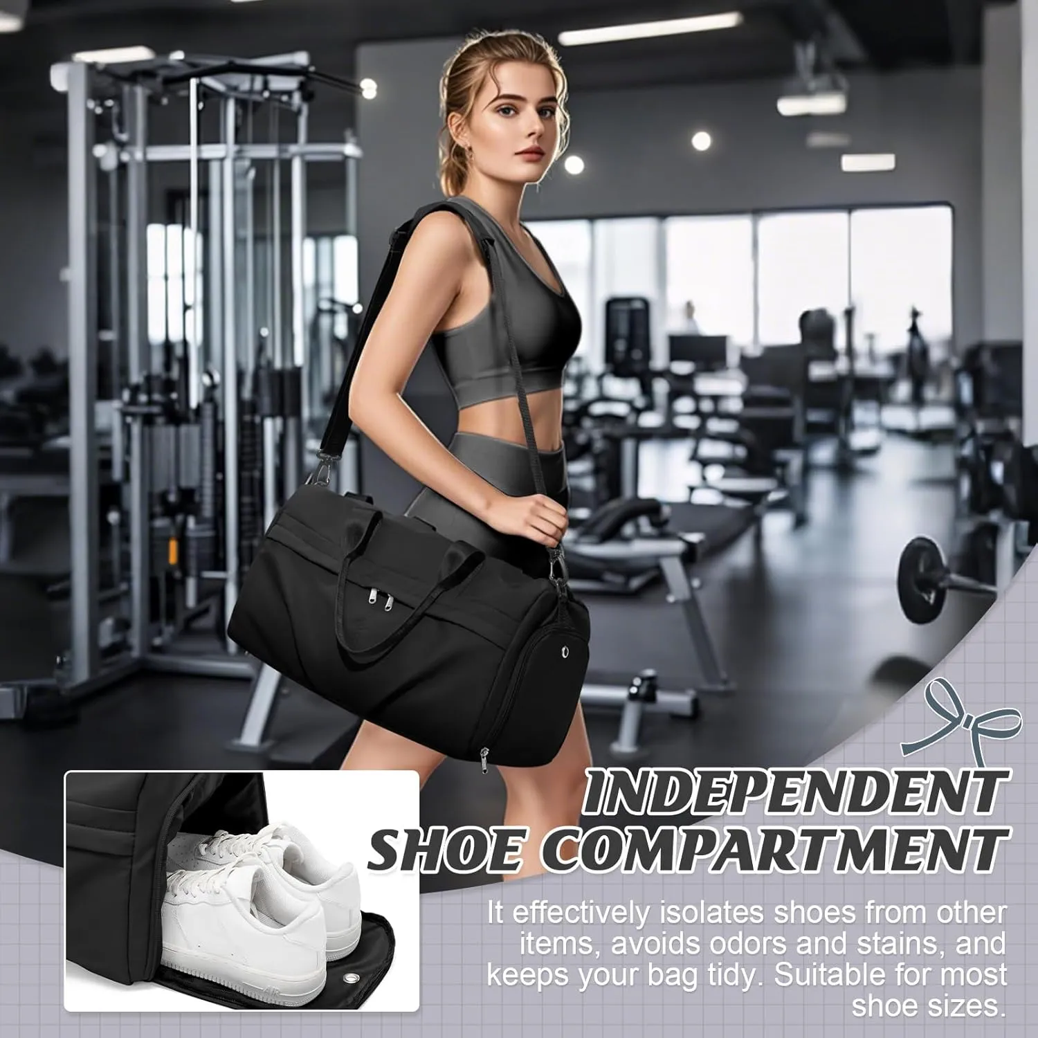 HYC00 Sporty Duffel Bag Women Men Fitness Bag Sports Bag Women's Sports Gym Bags with Shoe Compartment Gym Bag Hospital Bag Overnight Bag Hand Luggage with Wet Pocket Weekender Bag Travel Duffel Bags