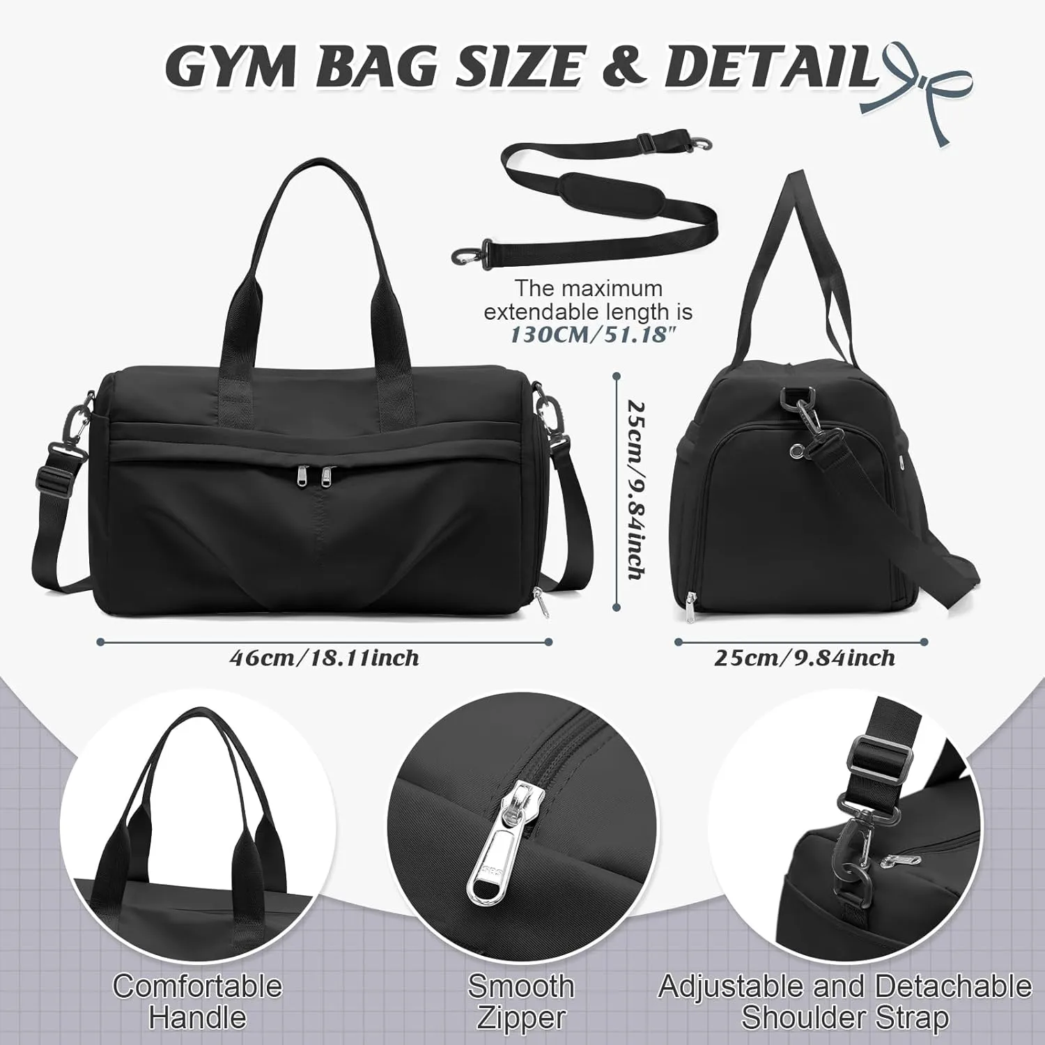 HYC00 Sporty Duffel Bag Women Men Fitness Bag Sports Bag Women's Sports Gym Bags with Shoe Compartment Gym Bag Hospital Bag Overnight Bag Hand Luggage with Wet Pocket Weekender Bag Travel Duffel Bags