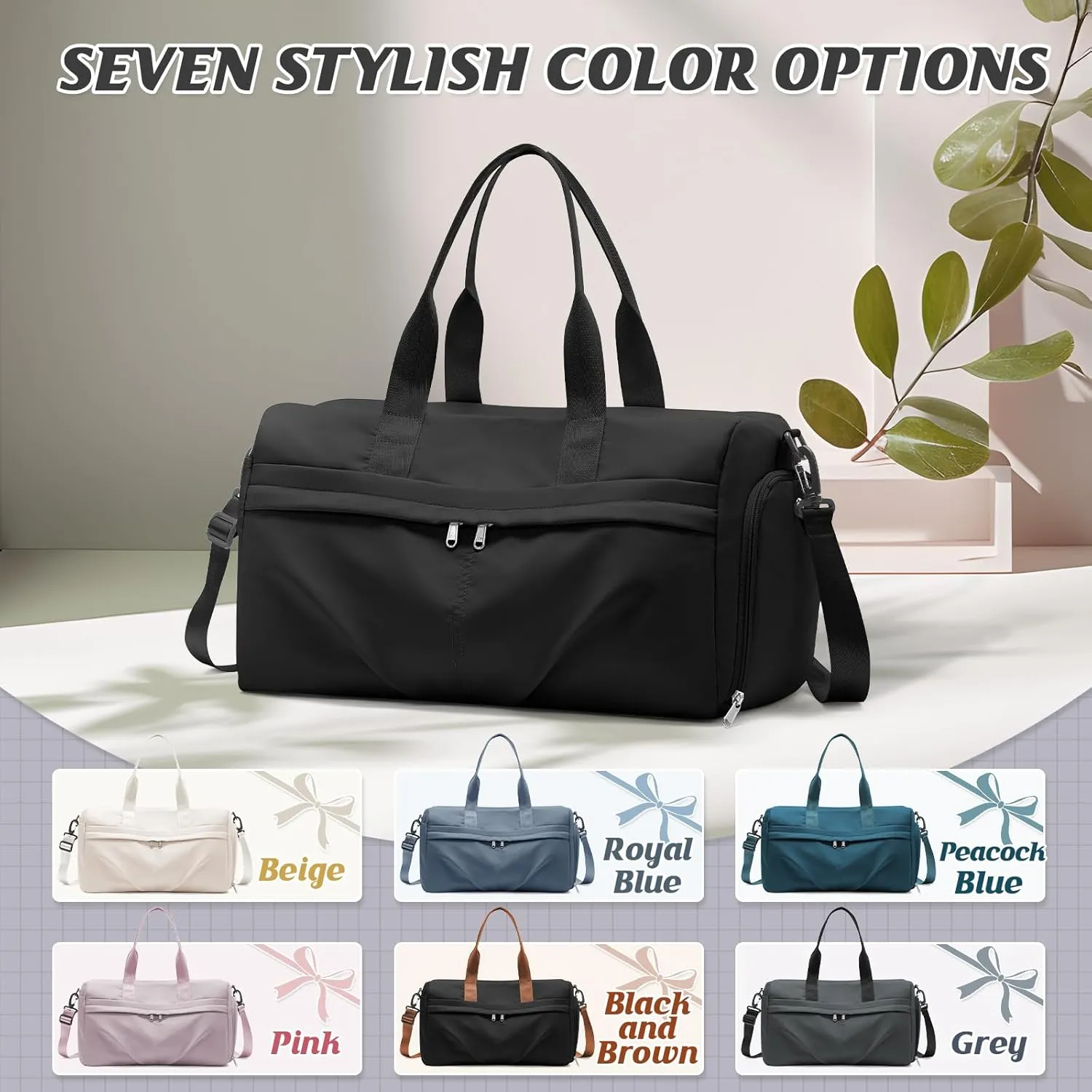 HYC00 Sporty Duffel Bag Women Men Fitness Bag Sports Bag Women's Sports Gym Bags with Shoe Compartment Gym Bag Hospital Bag Overnight Bag Hand Luggage with Wet Pocket Weekender Bag Travel Duffel Bags