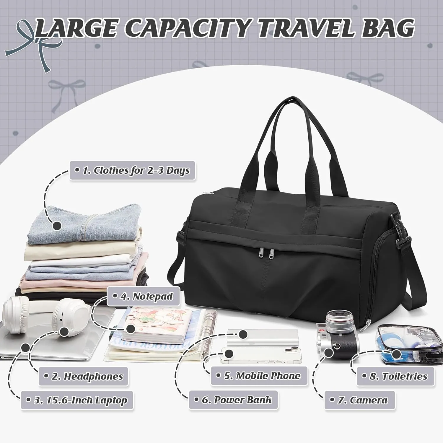 HYC00 Sporty Duffel Bag Women Men Fitness Bag Sports Bag Women's Sports Gym Bags with Shoe Compartment Gym Bag Hospital Bag Overnight Bag Hand Luggage with Wet Pocket Weekender Bag Travel Duffel Bags