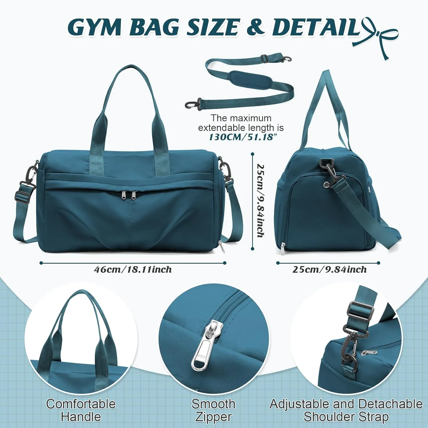 HYC00 Sporty Duffel Bag Women Men Fitness Bag Sports Bag Women's Sports Gym Bags with Shoe Compartment Gym Bag Hospital Bag Overnight Bag Hand Luggage with Wet Pocket Weekender Bag Travel Duffel Bags
