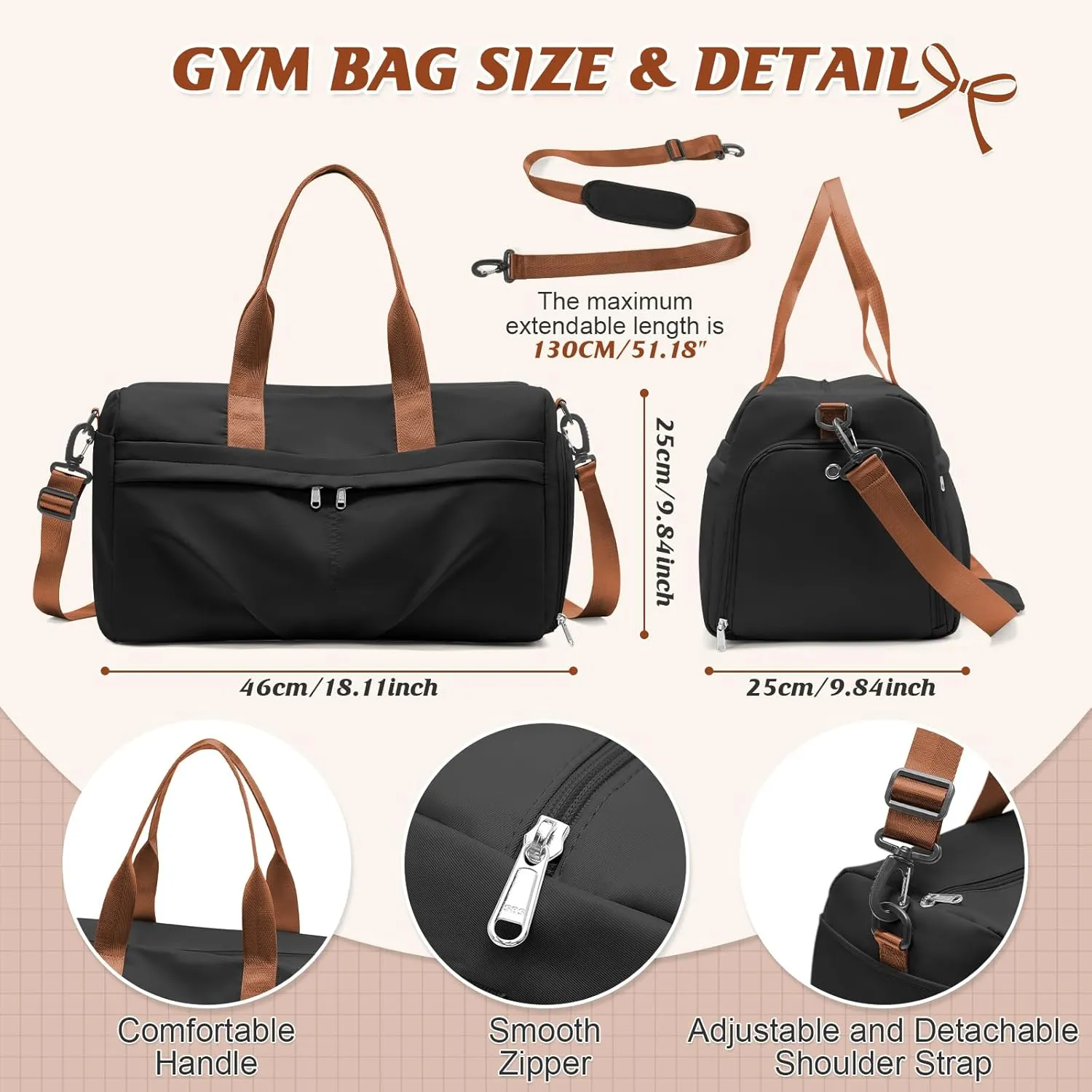 HYC00 Sporty Duffel Bag Women Men Fitness Bag Sports Bag Women's Sports Gym Bags with Shoe Compartment Gym Bag Hospital Bag Overnight Bag Hand Luggage with Wet Pocket Weekender Bag Travel Duffel Bags