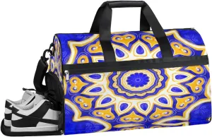 Indian Flower Mandala Resistant Sports Gym Bag for Women Men Travel Duffel bag with Wet Pocket & Shoes Compartment Waterproof Weekender Bag 19.7"x9.9"x13"