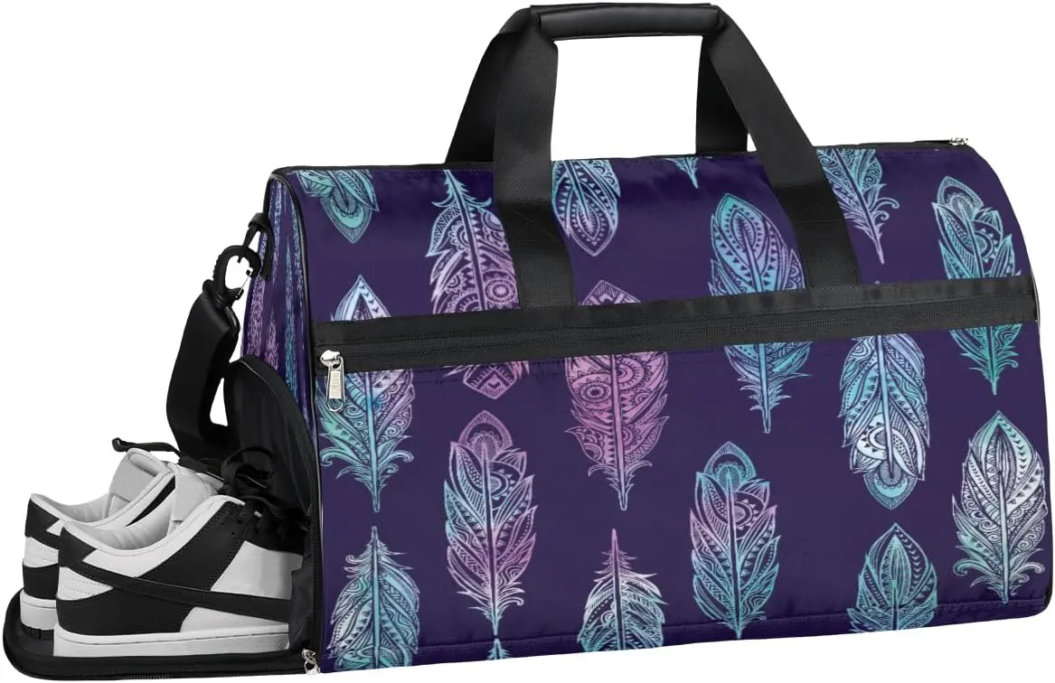 Indian Ornament Pattern Resistant Sports Gym Bag for Women Men Travel Duffel bag with Wet Pocket & Shoes Compartment Waterproof Weekender Bag 19.7"x9.9"x13"