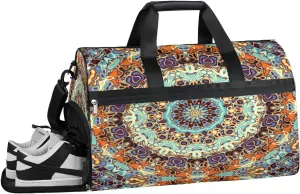 Indian Tribal Mandala Resistant Sports Gym Bag for Women Men Travel Duffel bag with Wet Pocket & Shoes Compartment Waterproof Weekender Bag 19.7"x9.9"x13"