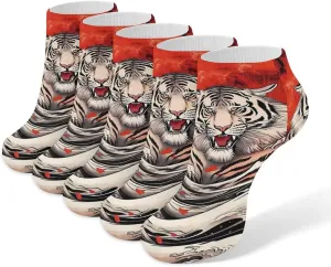 Japanese Cool Tiger Wave 5 Pairs Low Cut Ankle Socks for Men Women Athletic Running Socks No Show Breathable
