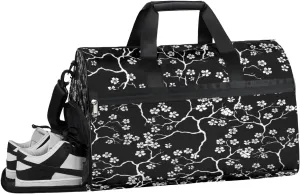 Japanese Flower Abstract Sports Gym Bag for Women and Men Travel Duffel Bag Overnight Shoulder Bag Waterproof Workout Bag Portable Sports Tote with Shoes Compartment