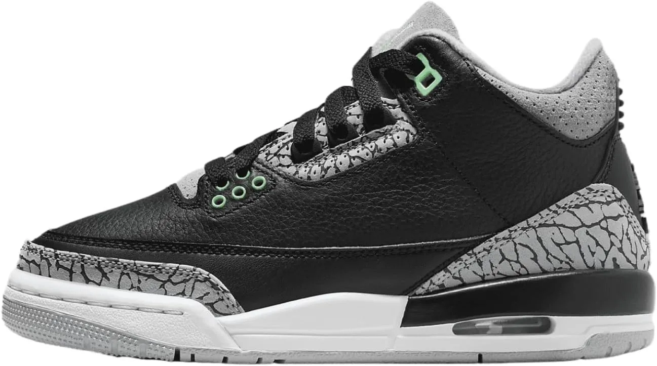 Jordan Big Kid's 3 Retro Black/Green Glow-Wolf Grey (DM0967 031)