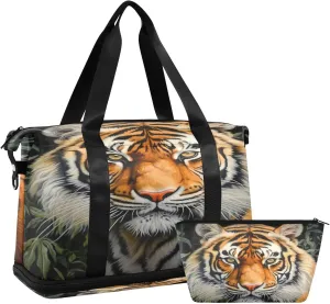 Kigai Beautiful Tiger King Gym Bag for Women & Men,Waterproof Weekender Overnight Bag with Shoes Compartment Sports Duffel Bag for Gym Yoga Swimming Camping