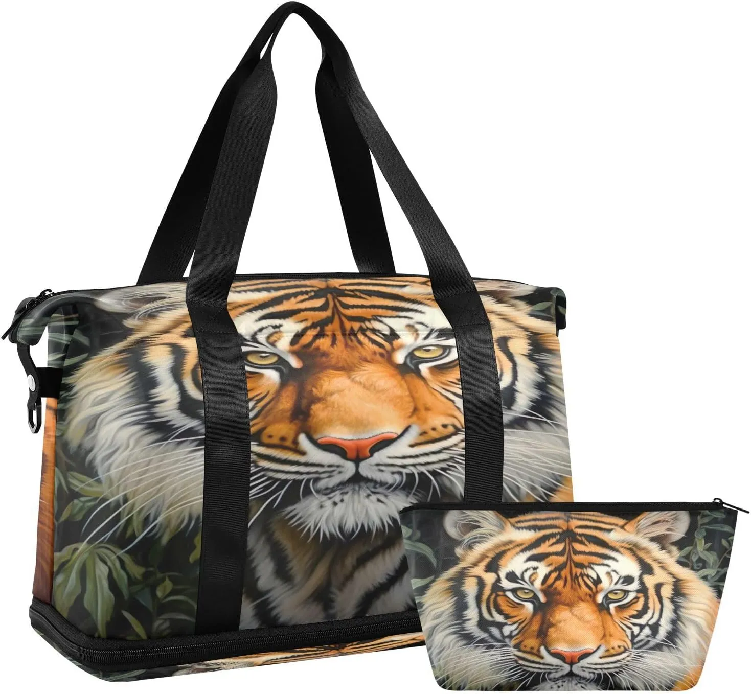 Kigai Beautiful Tiger King Gym Bag for Women & Men,Waterproof Weekender Overnight Bag with Shoes Compartment Sports Duffel Bag for Gym Yoga Swimming Camping