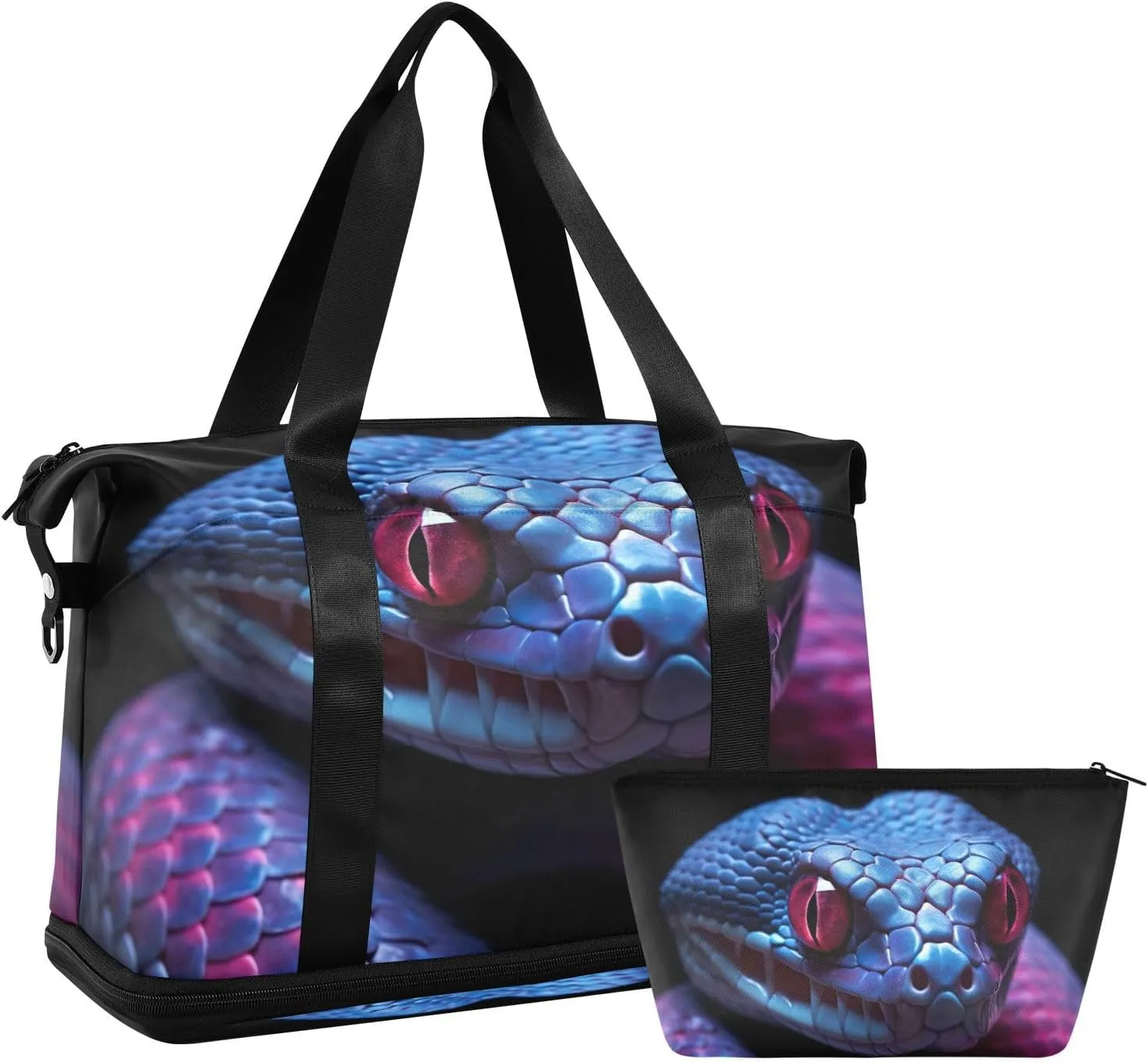Kigai Blue Red Snake Gym Bag for Women & Men,Waterproof Weekender Overnight Bag with Shoes Compartment Sports Duffel Bag for Gym Yoga Swimming Camping