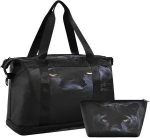 Kigai Cool Black Panther Gym Bag for Women & Men,Waterproof Weekender Overnight Bag with Shoes Compartment Sports Duffel Bag for Gym Yoga Swimming Camping