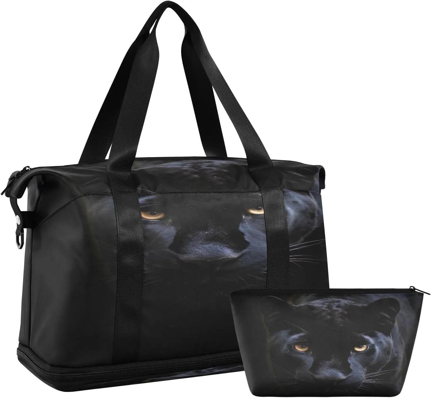 Kigai Cool Black Panther Gym Bag for Women & Men,Waterproof Weekender Overnight Bag with Shoes Compartment Sports Duffel Bag for Gym Yoga Swimming Camping