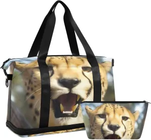 Kigai Cute Little Leopard Gym Bag for Women & Men,Waterproof Weekender Overnight Bag with Shoes Compartment Sports Duffel Bag for Gym Yoga Swimming Camping
