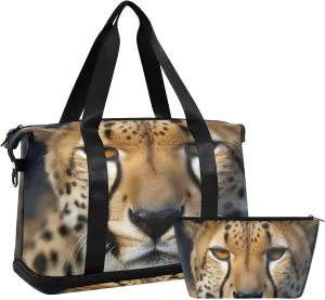 Kigai Cute Little Leopard Gym Bag for Women & Men,Waterproof Weekender Overnight Bag with Shoes Compartment Sports Duffel Bag for Gym Yoga Swimming Camping