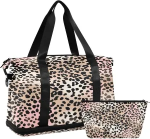 Kigai Fashionable Leopard Print Gym Bag for Women & Men,Waterproof Weekender Overnight Bag with Shoes Compartment Sports Duffel Bag for Gym Yoga Swimming Camping