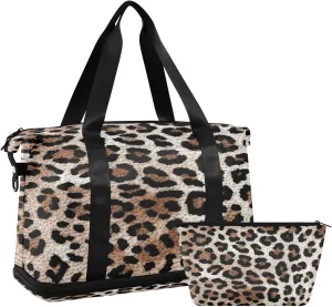 Kigai Fashionable Leopard Print Gym Bag for Women & Men,Waterproof Weekender Overnight Bag with Shoes Compartment Sports Duffel Bag for Gym Yoga Swimming Camping