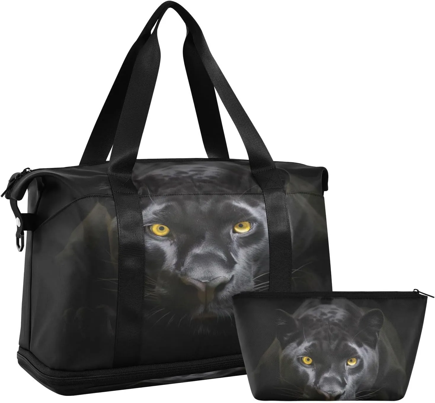 Kigai Fierce Black Panther Gym Bag for Women & Men,Waterproof Weekender Overnight Bag with Shoes Compartment Sports Duffel Bag for Gym Yoga Swimming Camping