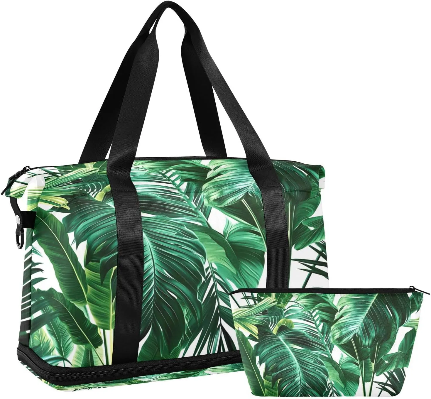 Kigai Green Palm Leaves Gym Bag for Women & Men,Waterproof Weekender Overnight Bag with Shoes Compartment Sports Duffel Bag for Gym Yoga Swimming Camping