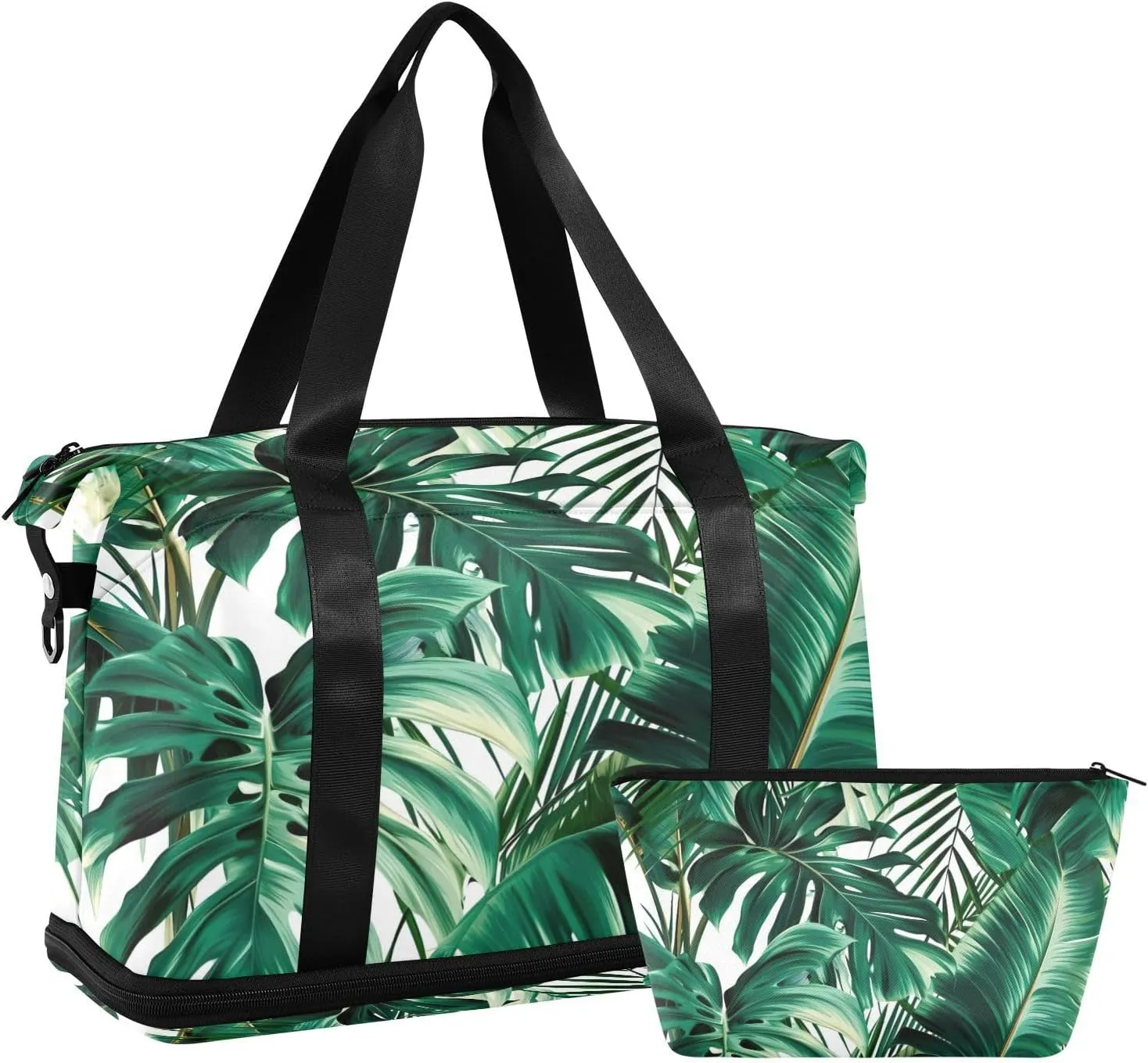 Kigai Green Palm Leaves Gym Bag for Women & Men,Waterproof Weekender Overnight Bag with Shoes Compartment Sports Duffel Bag for Gym Yoga Swimming Camping