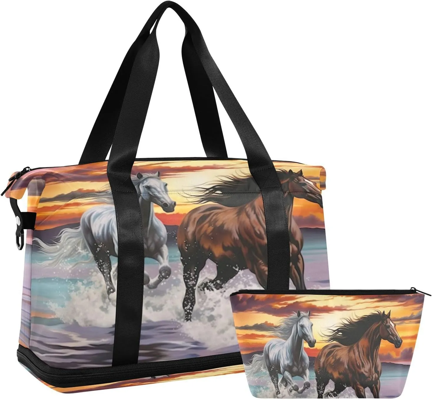 Kigai Running Herds Of Horses Gym Bag for Women & Men,Waterproof Weekender Overnight Bag with Shoes Compartment Sports Duffel Bag for Gym Yoga Swimming Camping