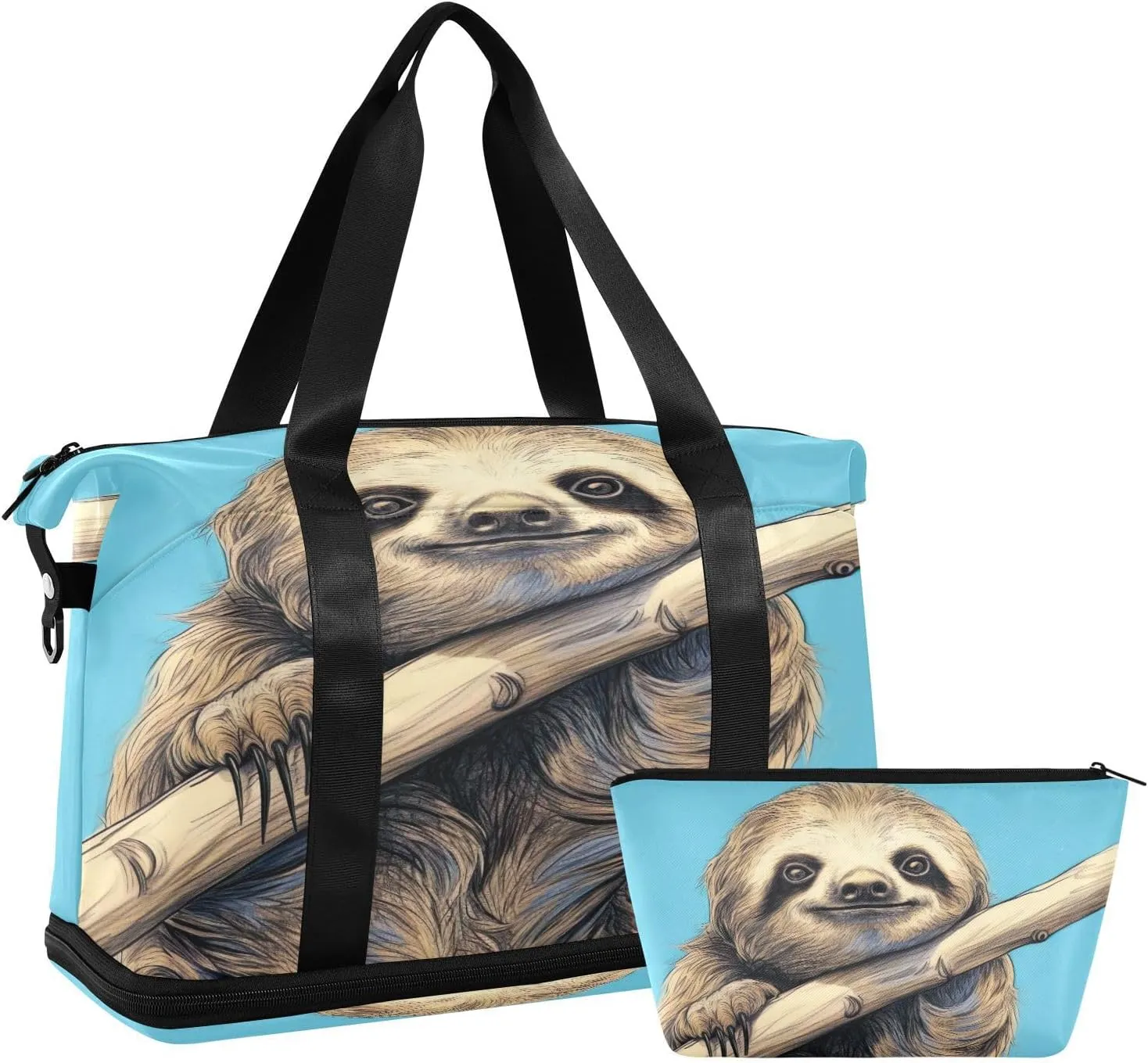 Kigai Sloth on The Branch Gym Bag for Women & Men,Waterproof Weekender Overnight Bag with Shoes Compartment Sports Duffel Bag for Gym Yoga Swimming Camping