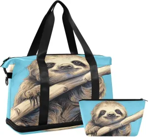 Kigai Sloth on The Branch Gym Bag for Women & Men,Waterproof Weekender Overnight Bag with Shoes Compartment Sports Duffel Bag for Gym Yoga Swimming Camping