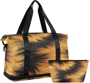 Kigai Tiger Fur Texture Gym Bag for Women & Men,Waterproof Weekender Overnight Bag with Shoes Compartment Sports Duffel Bag for Gym Yoga Swimming Camping