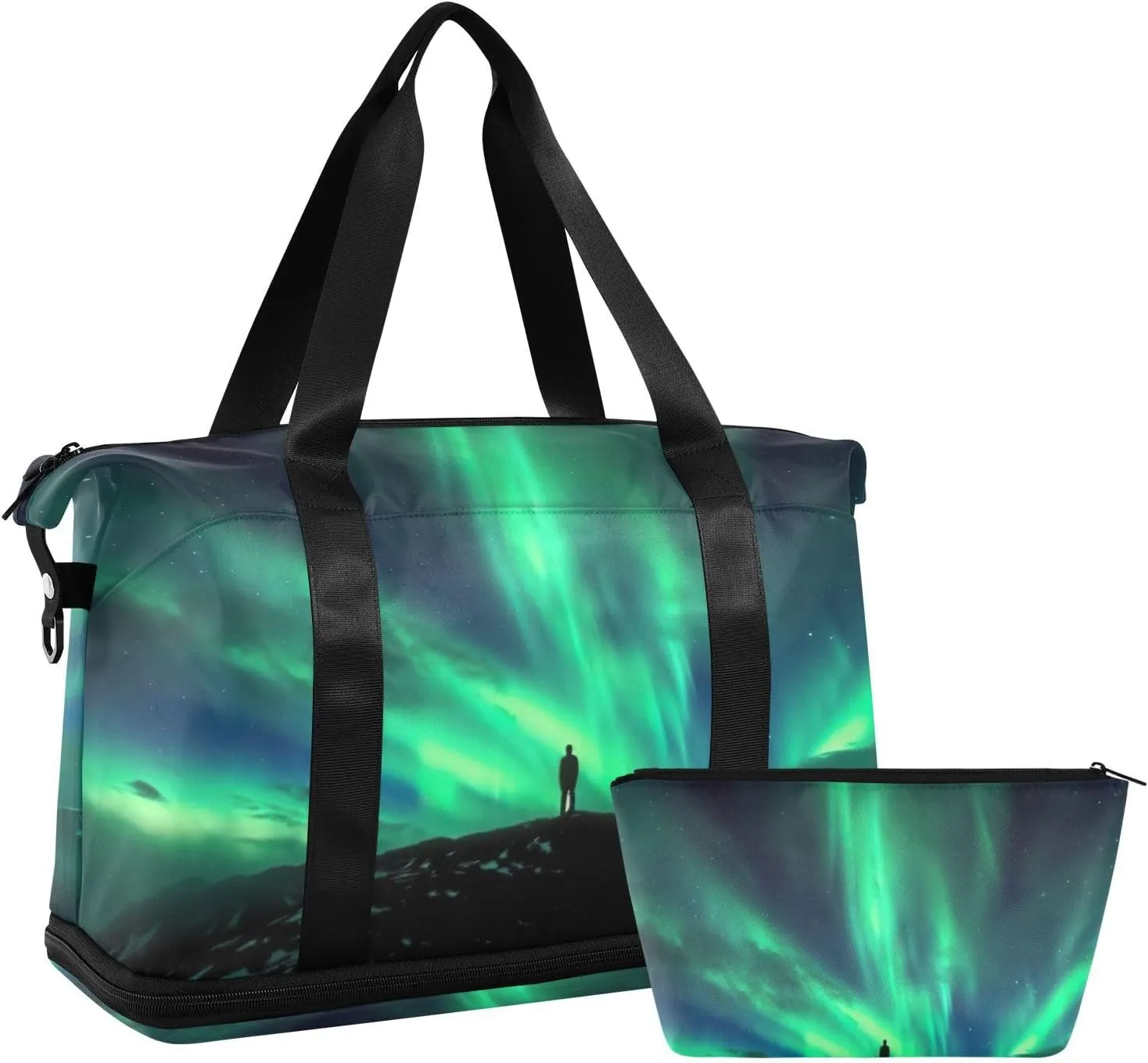 Kigai Wild Aurora Borealis Gym Bag for Women & Men,Waterproof Weekender Overnight Bag with Shoes Compartment Sports Duffel Bag for Gym Yoga Swimming Camping