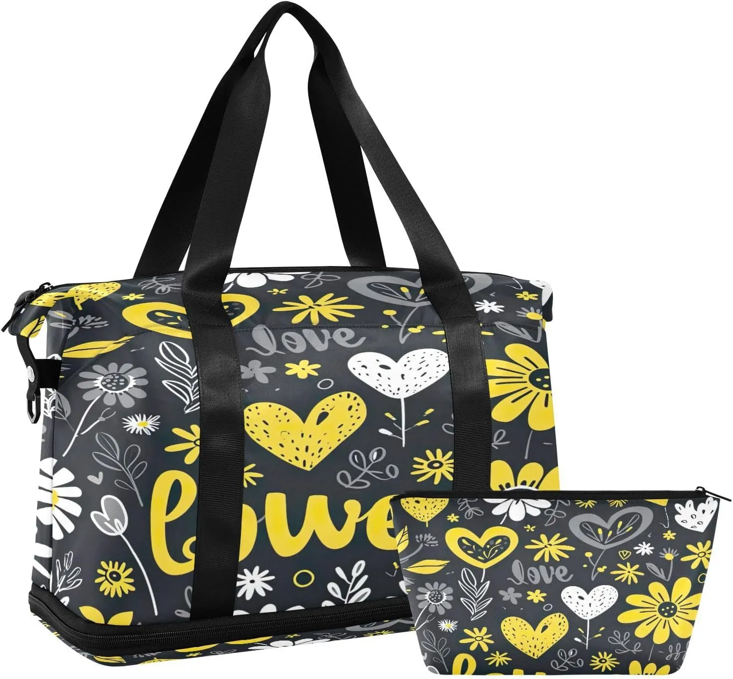 Kigai Yellow White Daisy Gym Bag for Women & Men,Waterproof Weekender Overnight Bag with Shoes Compartment Sports Duffel Bag for Gym Yoga Swimming Camping