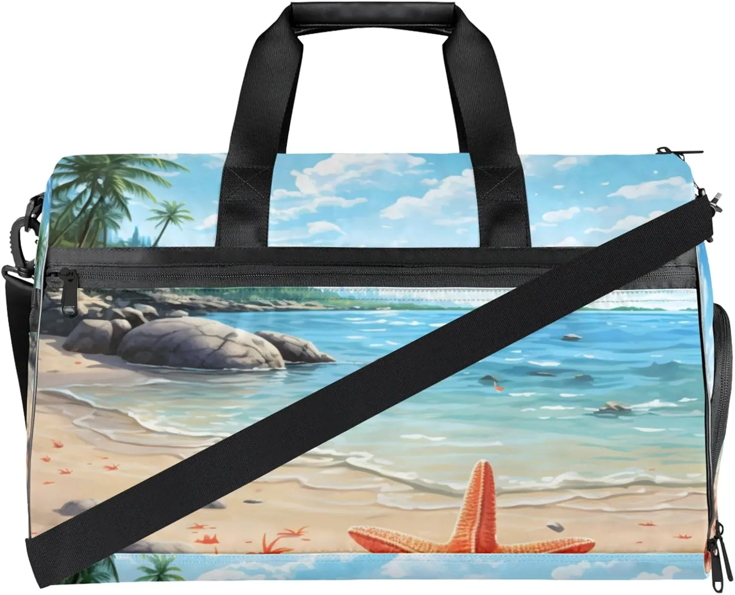Landscape 43L Gym Duffle Bag for men with Shoe Compartment, Beach Overnight Weekender Bag for Women with Shoulder Strap, Ideal for Travel, Gym, Sports