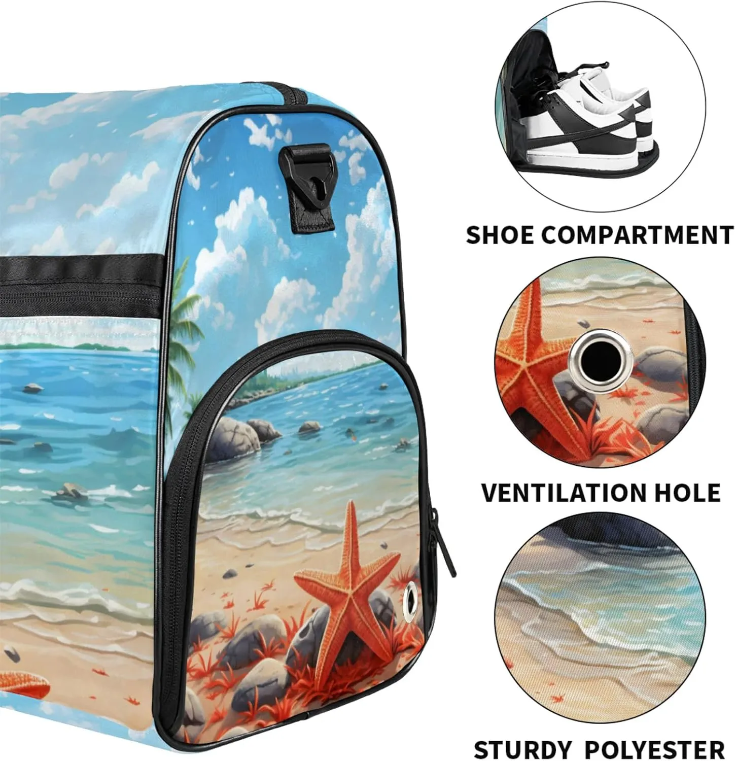 Landscape 43L Gym Duffle Bag for men with Shoe Compartment, Beach Overnight Weekender Bag for Women with Shoulder Strap, Ideal for Travel, Gym, Sports