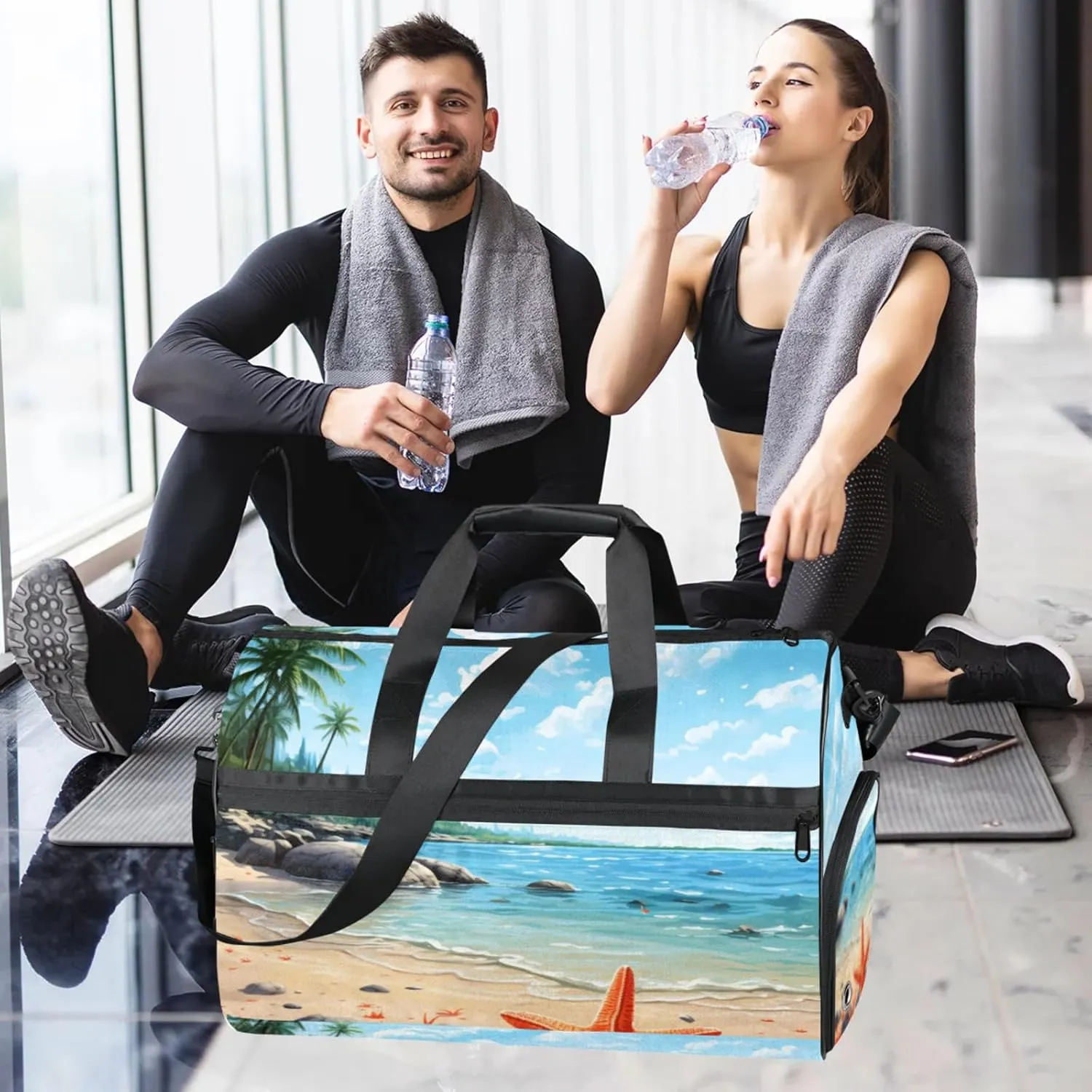 Landscape 43L Gym Duffle Bag for men with Shoe Compartment, Beach Overnight Weekender Bag for Women with Shoulder Strap, Ideal for Travel, Gym, Sports