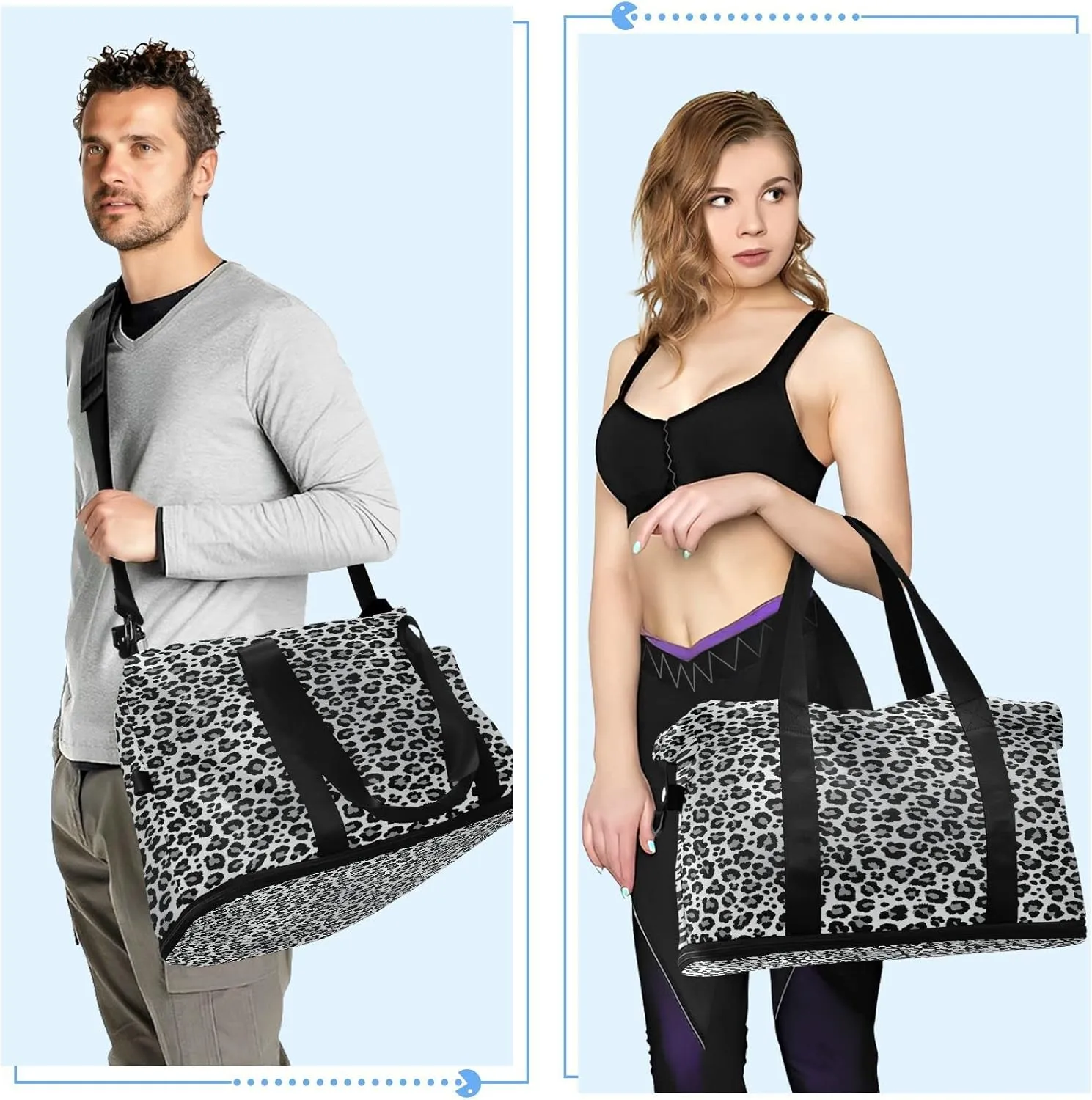 Large Gym Bag Leopard Print Sports Travel Duffel Bag,Weekender Overnight Bag with Wet Pocket and Shoes Compartment for Women Girls Travel, Gym, Yoga, School