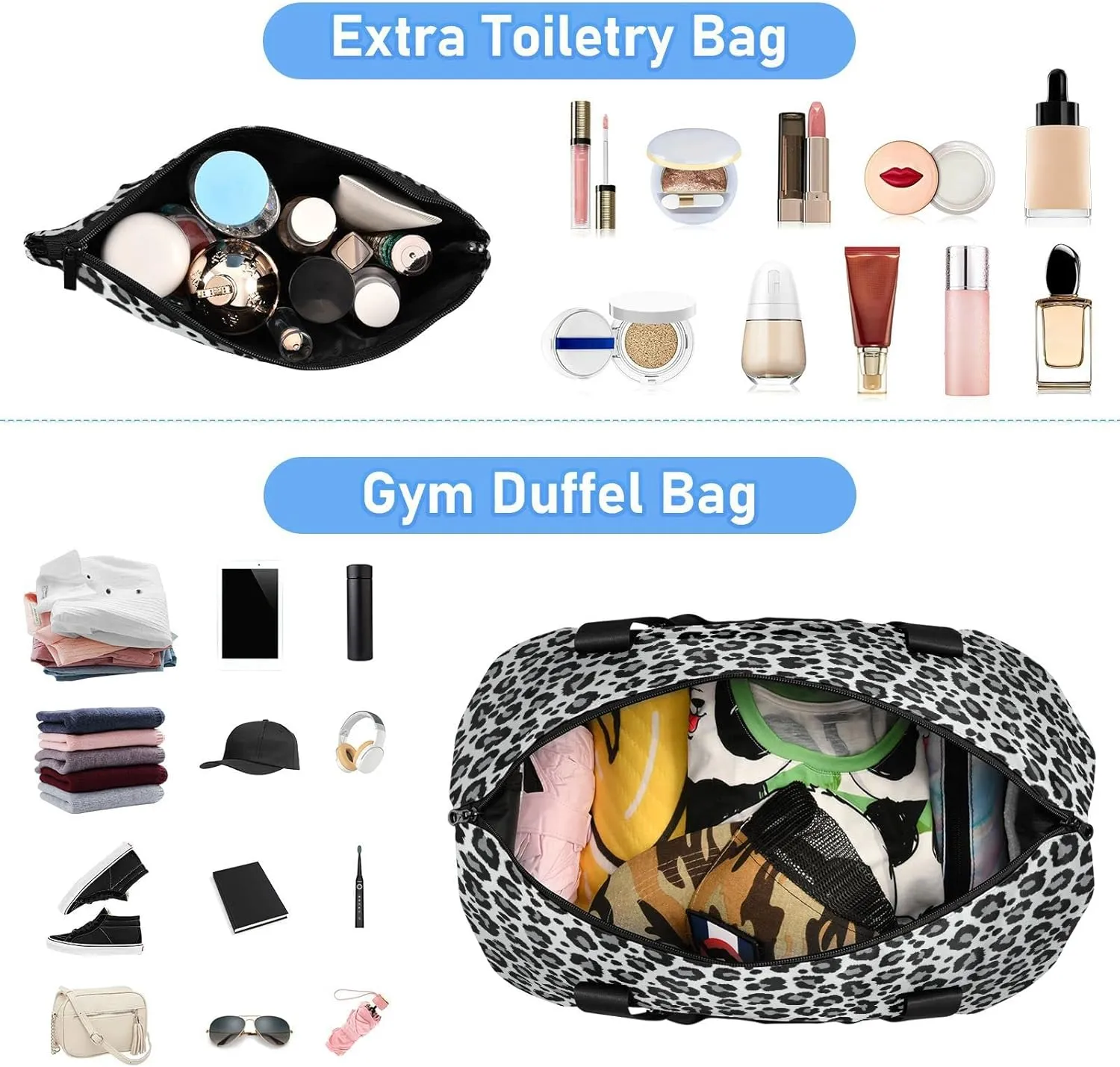 Large Gym Bag Leopard Print Sports Travel Duffel Bag,Weekender Overnight Bag with Wet Pocket and Shoes Compartment for Women Girls Travel, Gym, Yoga, School