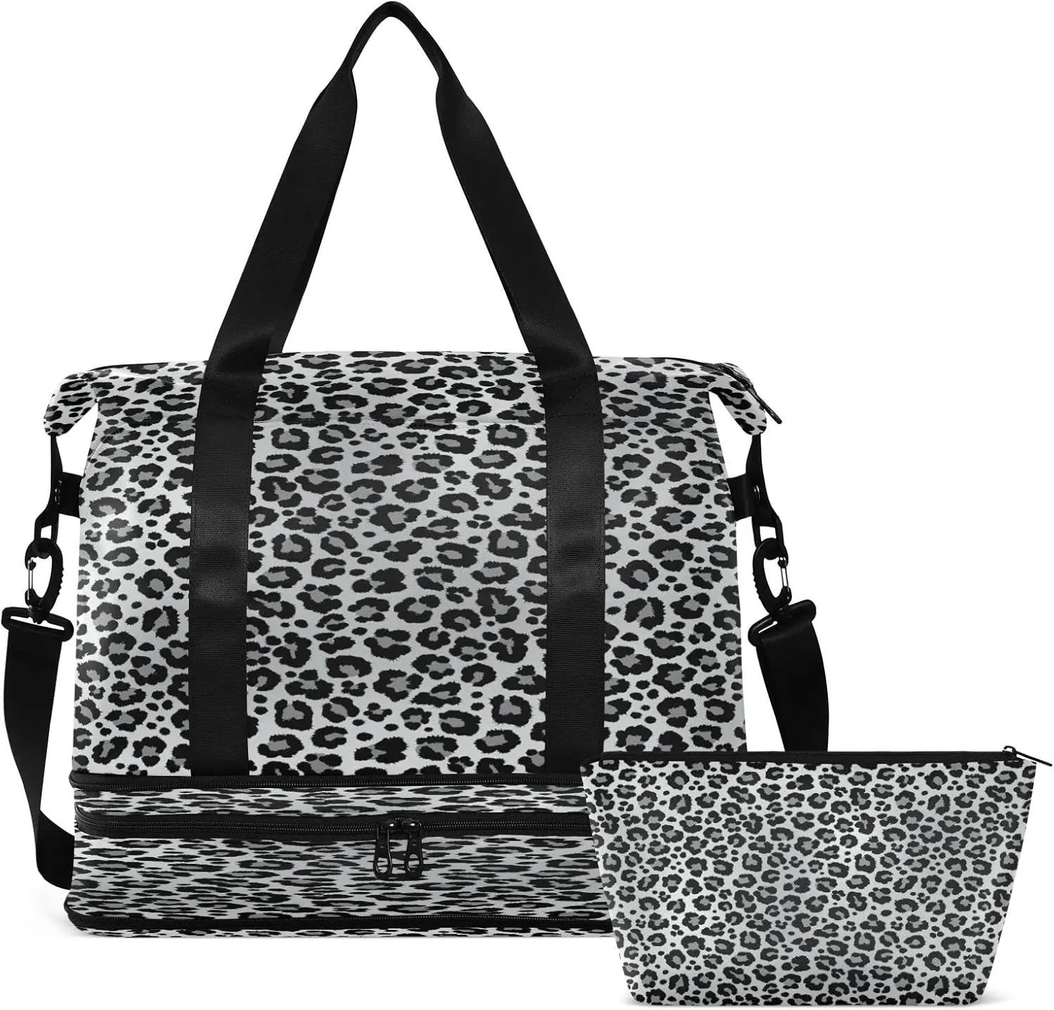 Large Gym Bag Leopard Print Sports Travel Duffel Bag,Weekender Overnight Bag with Wet Pocket and Shoes Compartment for Women Girls Travel, Gym, Yoga, School