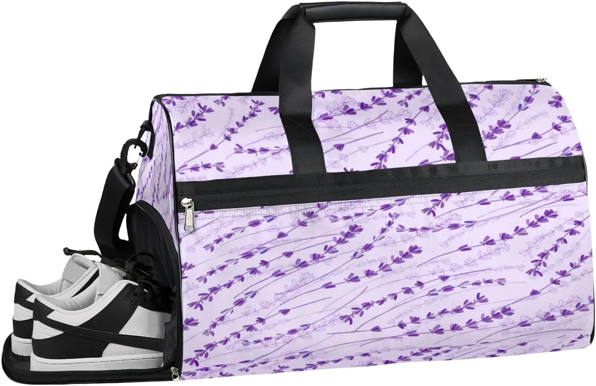 Lavender Sports Gym Bag with Wet Pocket & Shoes Compartment Waterproof Workout Duffel Bag for Women and Men Weekender Overnight Duffle Bag Travel Carry-on Tote