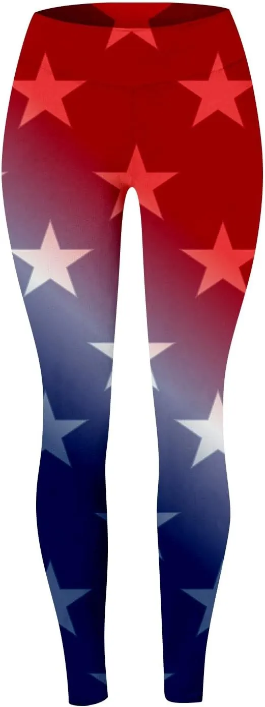LCMTWX Thick High Waist Yoga Pants for Women Fourth of July American Flag Patterned Compression Tights Women USA Flag White
