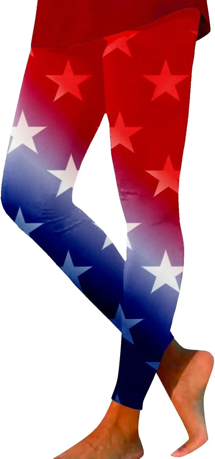 LCMTWX Thick High Waist Yoga Pants for Women Fourth of July American Flag Patterned Compression Tights Women USA Flag White